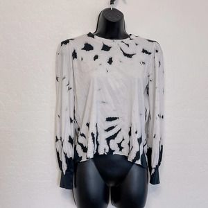 NWT LA Made Women’s Small Puff Sleeve Tie Dye Long Sleeve Top Navy Blue/White